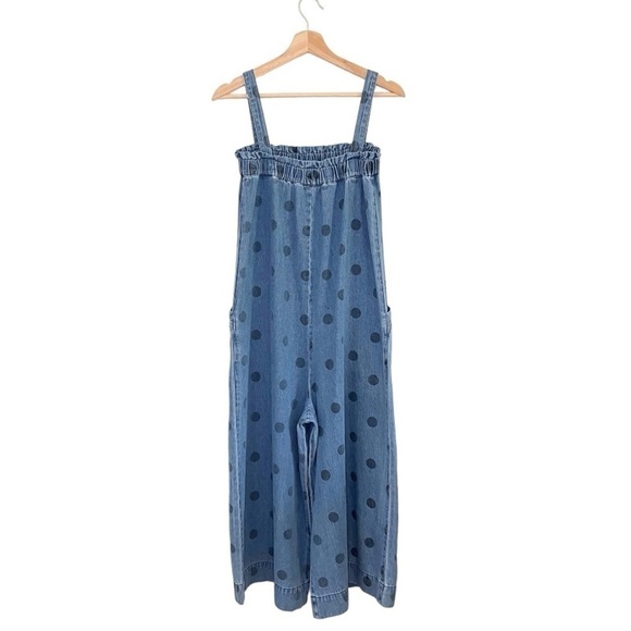 Anthropologie Porridge Chambray Polka Dot Wide Leg Jumpsuit Denim Light XS - Picture 6 of 13